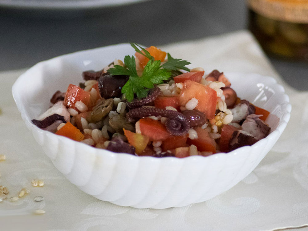 Insalata di orzo e polpo